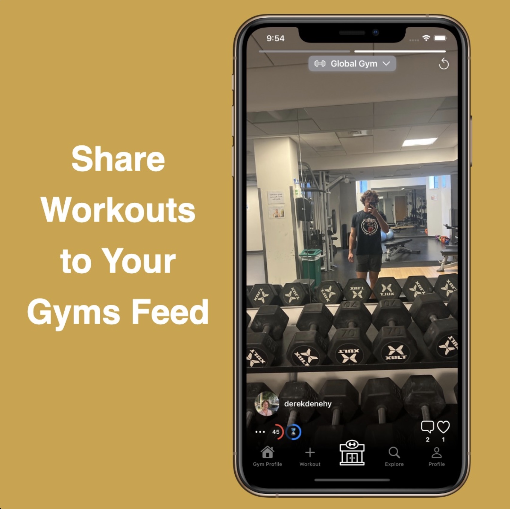 Share workouts to your gym's feed