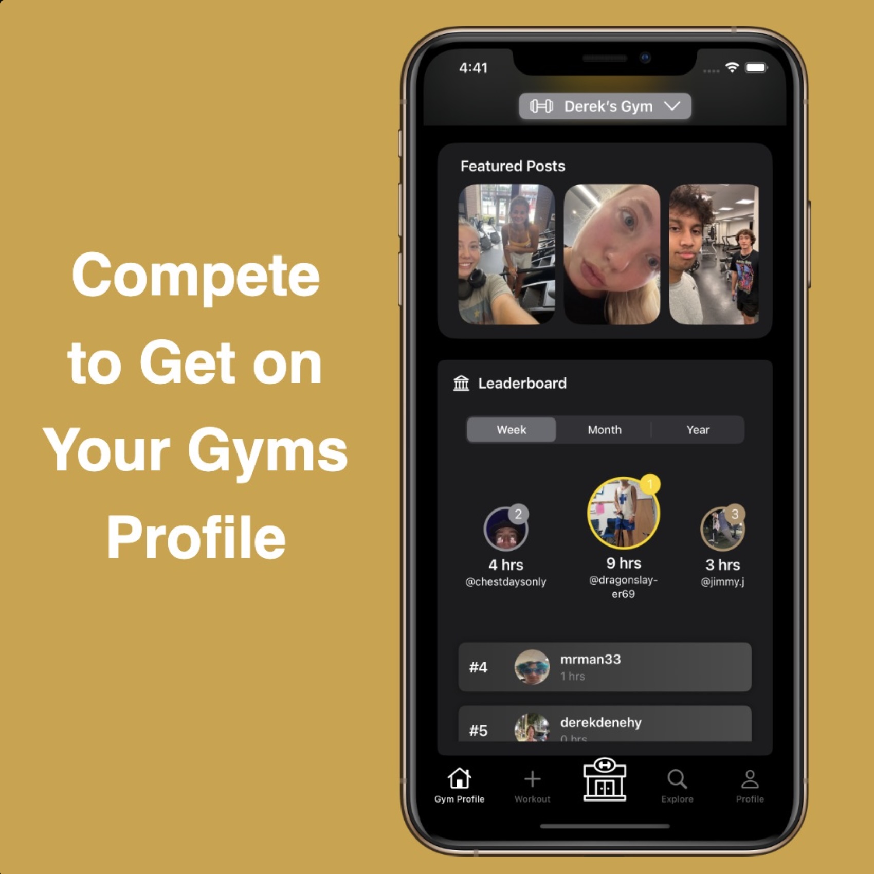 Compete to get on your gym's leaderboard